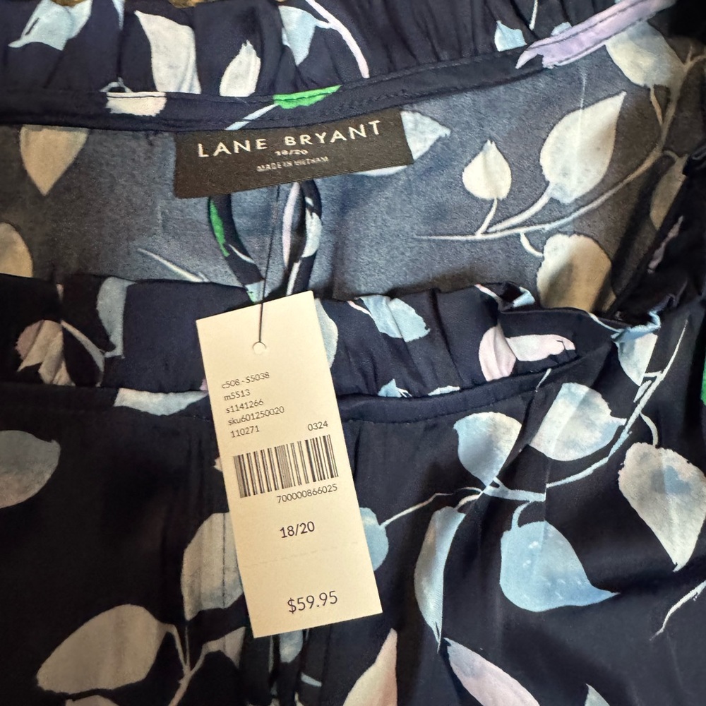 Lane Bryant 18/20 Navy Leaf Print Blouse New Top Shirt - Picture 3 of 6